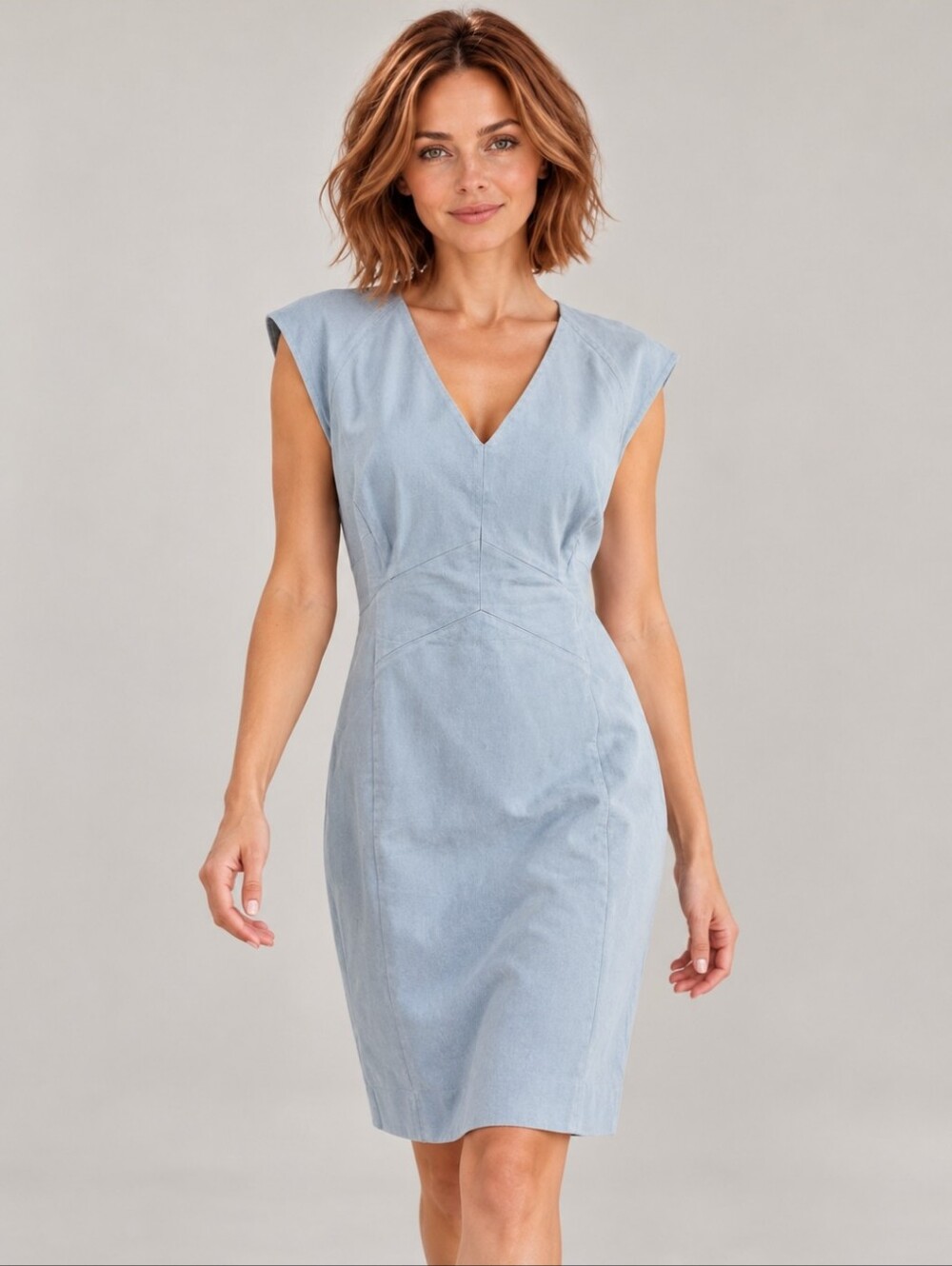 Banana Republic Light Blue V-Neck Midi Sheath Dress